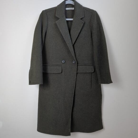Vince Dark Green Soft Wool Double Button Trench Coat Size XS - Picture 3 of 9